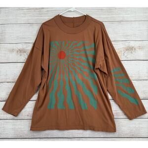 Midnight Rider x Free People Long Sleeve T-Shirt Womens Large Brown Green